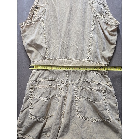 Vintage CACHE Sleeveless Romper Jumper Dusty Yellow Double Front Pockets Y2K - Picture 6 of 8
